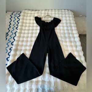 Windsor Black Off-Shoulder Wide-Leg Jumpsuit with Ruffle Collar